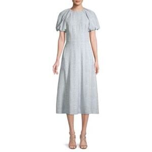 REBECCA VALLANCE Dondra Fit & Flare Tonal Print Dress white & light blue  US 10